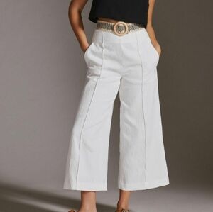 Anthropologie Maeve White Pintucked Wide Leg Cropped High Rise Textured 24W